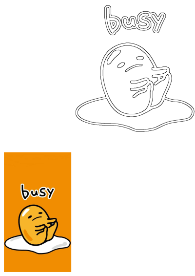 Gudetama, the busy cartoon character, is a tired egg yolk pushing its bottom out on a vibrant orange background.
