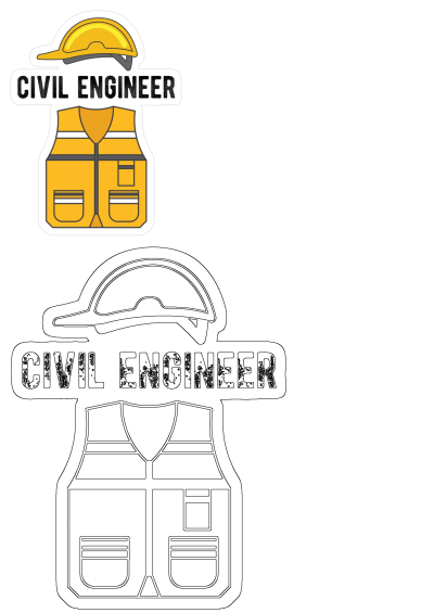 A vibrant and outline design of a Civil Engineer sticker featuring a yellow hardhat and safety vest, perfect for professionals.