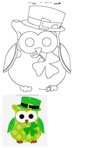 St. Patrick's Day owl outline wearing a green leprechaun hat and holding a lucky shamrock, perfect for Irish holiday themed designs.