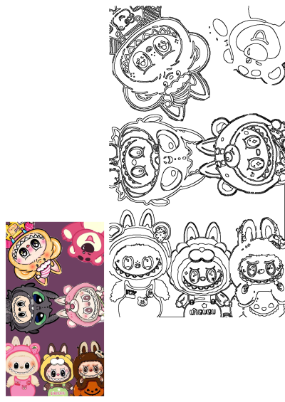 Cute Kawaii cartoon animals on a purple background, featuring diverse characters like bunnies, bears, and dragons. Also includes character line art.