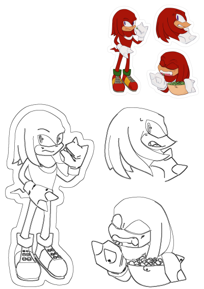 Knuckles Sonic Hedgehog vinyl decal stickers show his strong dislike for peas. Features full body and headshot expressions.