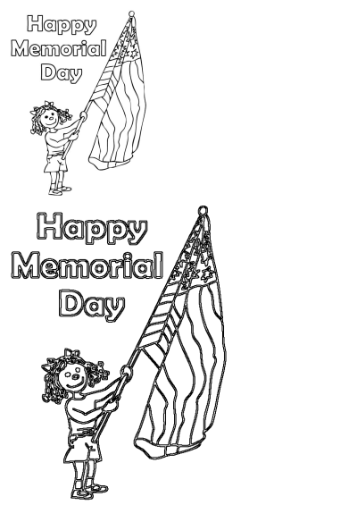Outline of a girl holding an American flag with 'Happy Memorial Day' text, perfect for celebrating Memorial Day.
