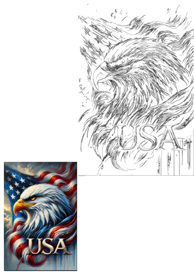 Vibrant American eagle painting with a flowing USA flag and text. A strong symbol of freedom and national pride.