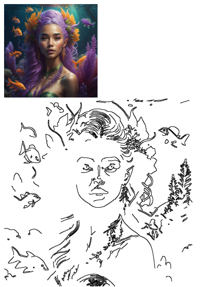 Beautiful mermaid with lavender hair underwater amidst vibrant coral and swimming fish from Marjessa's World, captured in a detailed illustration.