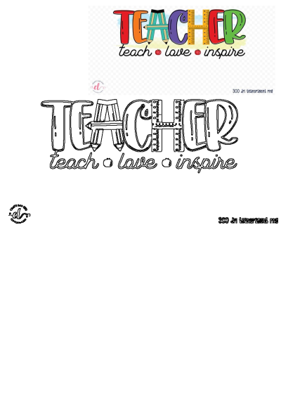 A vibrant 'TEACHER' design using school supplies like pencils & rulers, with 'teach love inspire' text and an apple. Perfect for educators.