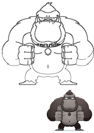 A cartoon gorilla displaying an angry expression and powerful ape physique. This illustration shows the gorilla standing with clenched fists.