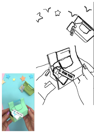 A pair of hands holds a small green gift box with a 'FOR YOU' tag, beautifully presented on a blue background with colorful stars.