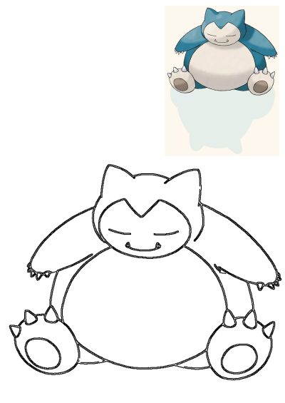 Snorlax Pokemon sleeping stuffed animal illustration, with a crisp outline version for crafting or coloring.