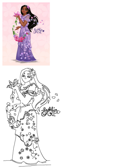 Princess Tiana artwork features a beautiful character in a lovely purple dress, gently holding vibrant pink flowers against a soft floral background.