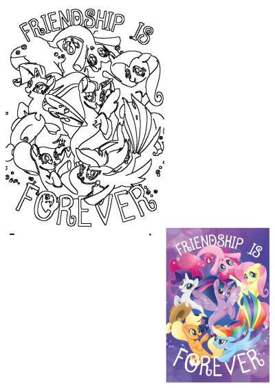 My Little Pony 'Friendship Is Forever' poster showcasing Twilight Sparkle, Rainbow Dash, Pinkie Pie, and friends as seaponies underwater.