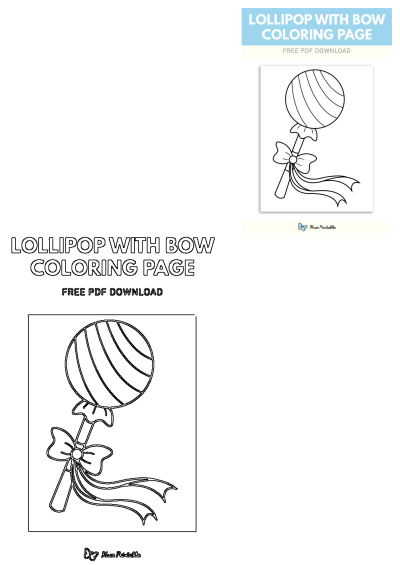 A black and white outline of a sweet lollipop with spiral lines on the candy and an elegant bow on the stick, perfect for kids to color.