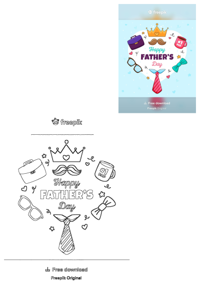 Happy Fathers Day Dad Accessories Illustration Design showing a crown, mustache, ties, briefcase, #1 DAD mug, and sunglasses.