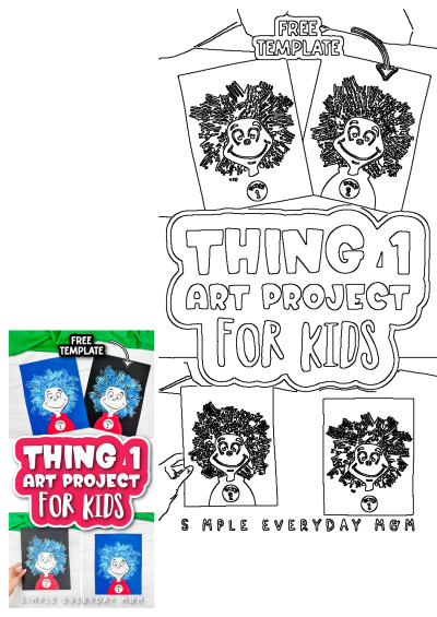 Thing 1 Art Project Kids Craft Ideas: Dr. Seuss inspired craft featuring blue hair on Thing 1 and Thing 2, with a free template.
