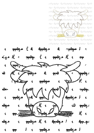 Hug A Bug Applique lion face embroidery design, an adorable pattern featuring an outlined lion with a textured mane.