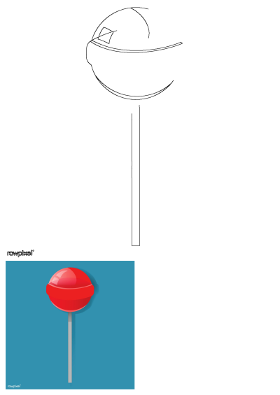 Red lollipop on blue background. A vibrant vector graphic of a sweet candy pop, paired with a simple black line art drawing.