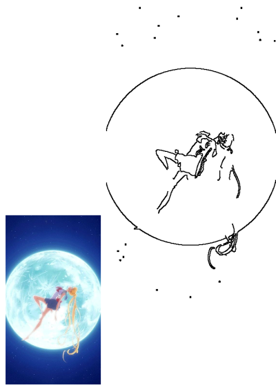 Usagi Tsukino as Sailor Moon floats gracefully before a luminous full moon in a starry night, embodying 'Moon Prism Power Make Up' magic.