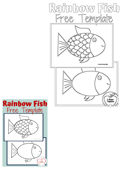 Free printable Rainbow Fish template for kids, showing two distinct fish outlines; one with scales and one plain for versatile creative use.