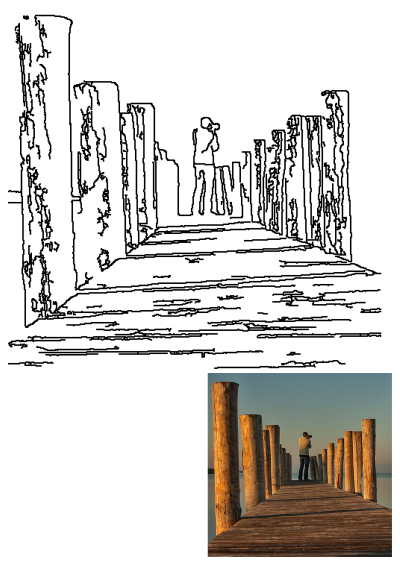 Silvio Schoisswohl captures a photographer on a long rustic wooden pier, facing the tranquil water under a warm sky at dusk or dawn.