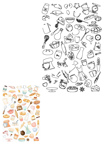 A vibrant watercolor illustration showcasing various baking ingredients, kitchen tools, and delicious baked goods on a clean white background.