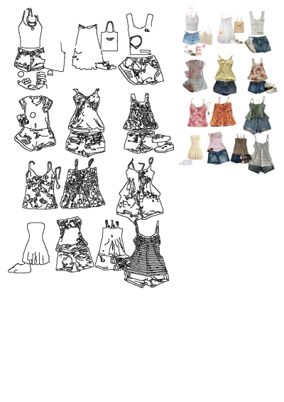 Summer outfit ideas collage showcasing tank tops, shorts, dresses, skirts, sneakers, and sandals in various styles for women.