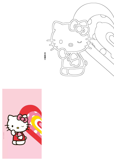 Cute Hello Kitty winking in a red dress with a pink bow, set against a pink background with colorful hearts, perfect as a Sanrio wallpaper.