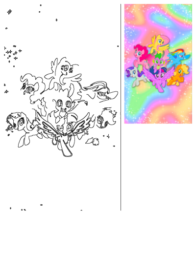 My Little Pony characters, including Twilight Sparkle and friends, flying in a magical, star-filled rainbow sky.