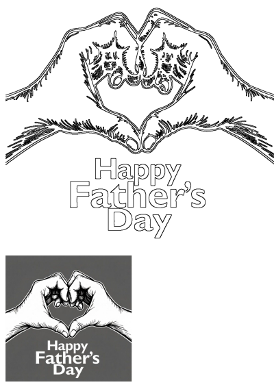 Happy Fathers Day Hands Heart graphic, featuring a loving gesture perfect for dads. Includes both outline and grayscale versions.