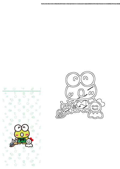 Cute Keroppi and friends cartoon wall art, featuring the green frog, snail, and white character in both vibrant colored doodle style and outline versions.