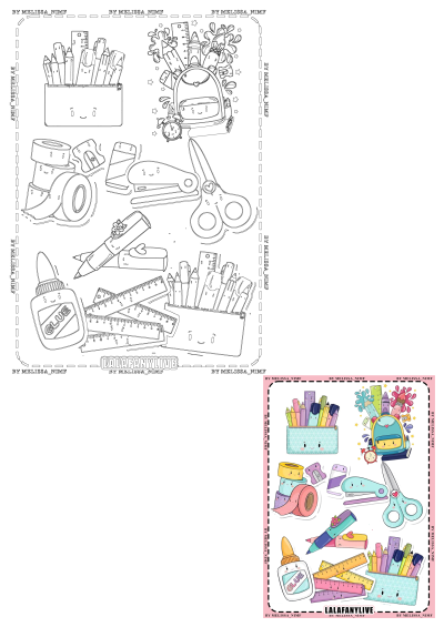 Cute School Supplies Poster Lalafanylive showcasing an adorable collection of stationery like pencils, rulers, glue, scissors, and a smiling backpack.