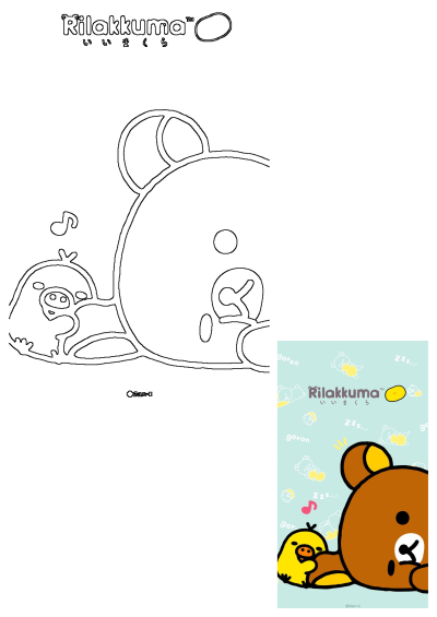 Cute Rilakkuma and yellow duck sleeping, featured as both detailed cartoon line art and a vibrant wallpaper.