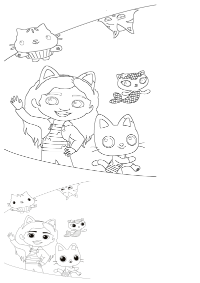 Littlest Pet Shop themed printable for kids, featuring a girl with cat ears, a mermaid cat, and a cupcake cat.