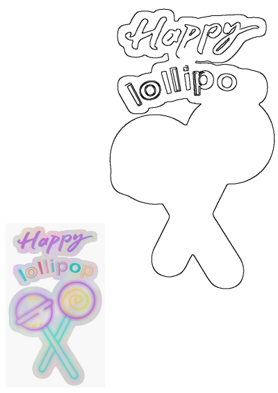 Happy Lollipop sticker featuring vibrant neon outlines, colorful sweet treats, and bold 'Happy Lollipop' text. Playful design.