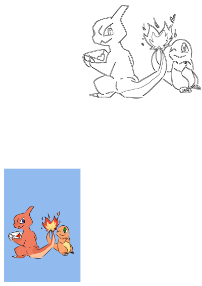 Adorable Pokemon Charmeleon and Charmander sharing a heartwarming moment with a love letter and heart-shaped flames.