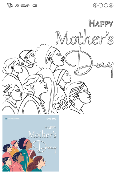Happy Mother's Day illustration showing a diverse group of women with different skin tones and hairstyles looking up, perfect for a card.