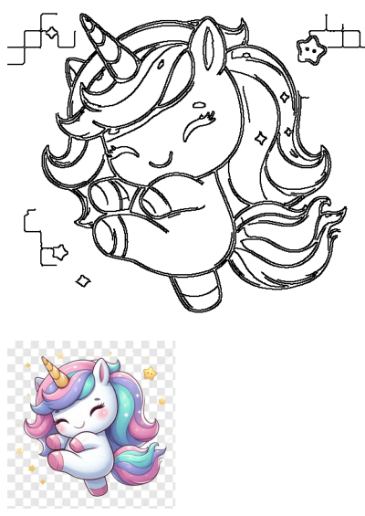Adorable chubby unicorn line art featuring a happy pony with a flowing mane and tail, perfect for kids' creative activities.