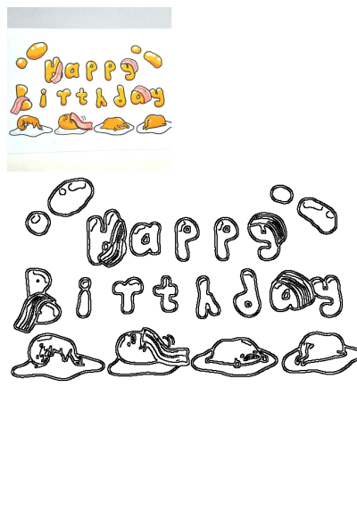 Funny Happy Birthday card with 'Happy Birthday' text made of fried eggs and bacon strips. A playful, food-themed greeting for breakfast lovers.