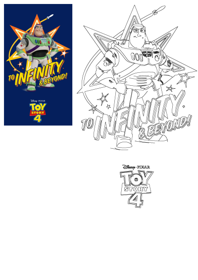 Official Toy Story 4 poster featuring Buzz Lightyear in his space ranger suit with 'To Infinity & Beyond!' slogan and the movie logo.