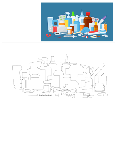 Medical supplies assortment with various medicine bottles, blister packs, pills, thermometer, and syringe on a vibrant blue background.