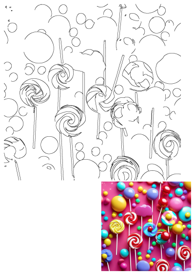 An aesthetic wallpaper featuring vibrant, colorful lollipops and gumdrops. The design showcases various sweet candies on a bright background.