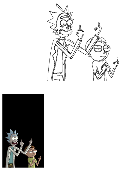 Rick and Morty flipping off the viewer. The animated duo, Rick Sanchez and Morty Smith, make a defiant gesture.
