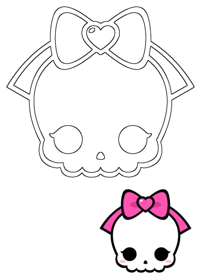 Adorable skull graphic featuring a vibrant pink bow with a heart accent, ideal for creative projects and fun designs.