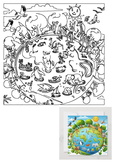 An engaging outline illustration featuring a happy Earth surrounded by diverse animals and birds from around the world, celebrating global wildlife.