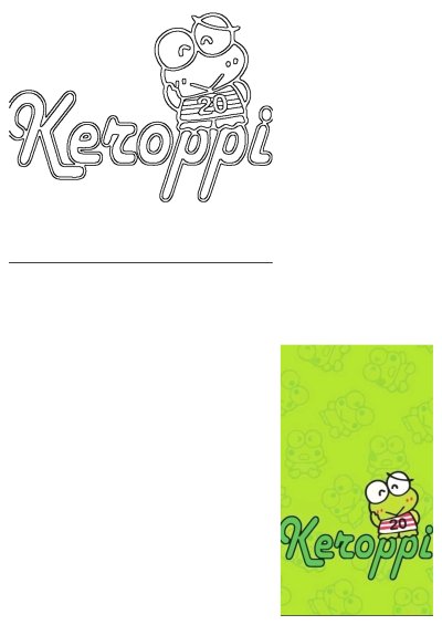 A cheerful Keroppi cartoon character smiles in a striped '20' shirt, set against a vibrant green background with subtle Keroppi patterns.