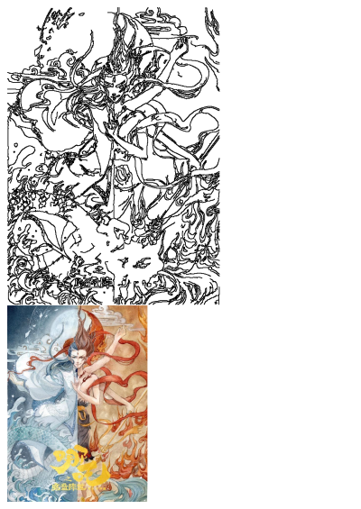 Nezha Ao Bing Chinese Mythology Watercolor Illustration featuring the iconic duo with fire and water elements in a dynamic composition.