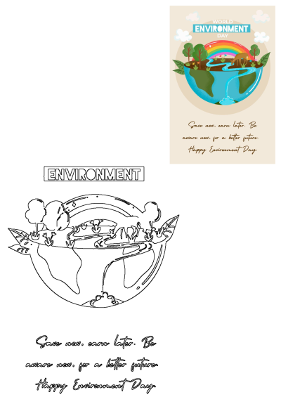 Celebrate World Environment Day with this vibrant illustration of Earth, a deer, rainbow, and river, urging awareness for a better future.