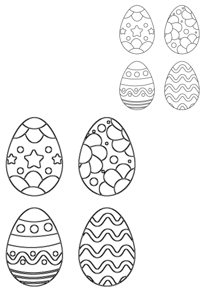 Eight unique Easter egg outline designs featuring stars, waves, and circles for kids to color and enjoy.