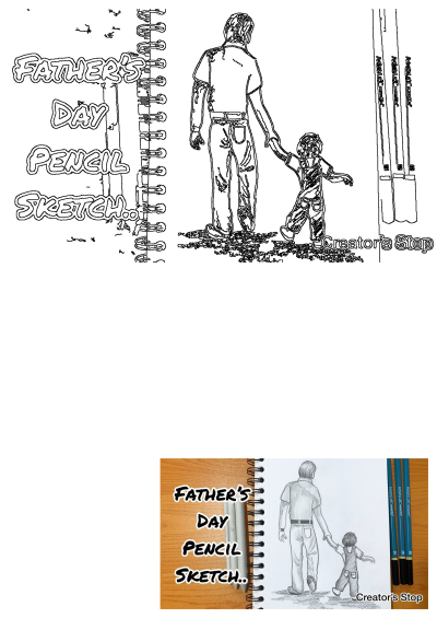 A touching Father's Day pencil sketch drawing tutorial depicting a father and son walking together, holding hands.