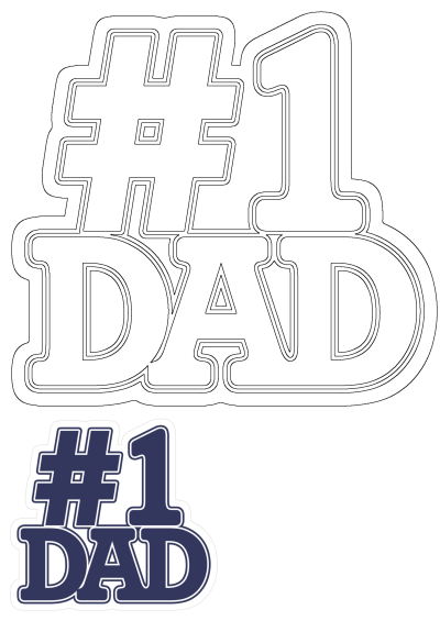 Number One Dad Sticker Blue With Hashs graphic, showing a vibrant blue #1 DAD sticker and a black outline template.