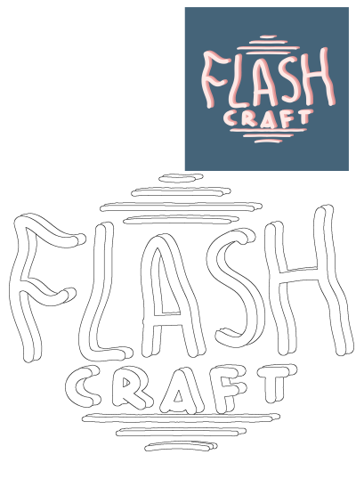Creative Flashcraft T-shirt design illustration featuring bold, stylized 3D lettering with color and outline versions. Ideal for clothing.
