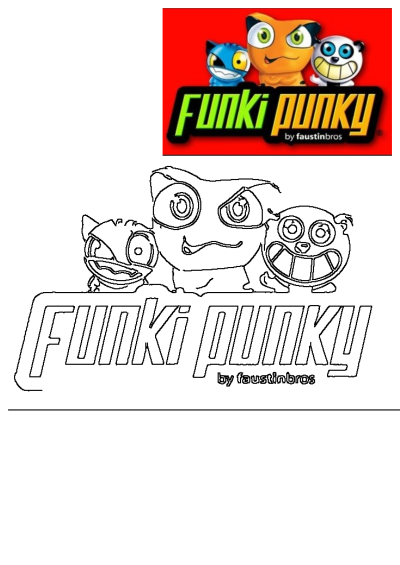 Funki Punky by Faustinbros: A vibrant caricature anime-style logo with three unique characters, presented with an outline drawing.